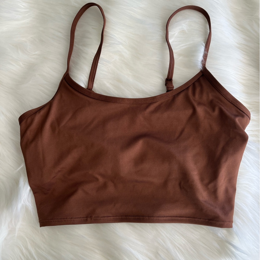 Pink Active Brown Longline Sports Bra